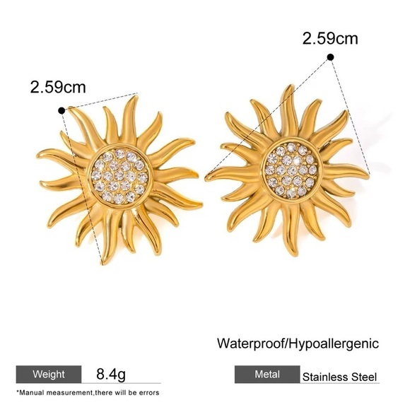 18k Gold Plated Sunburst Earrings - Gold Jewelry - Picture 3 of 5